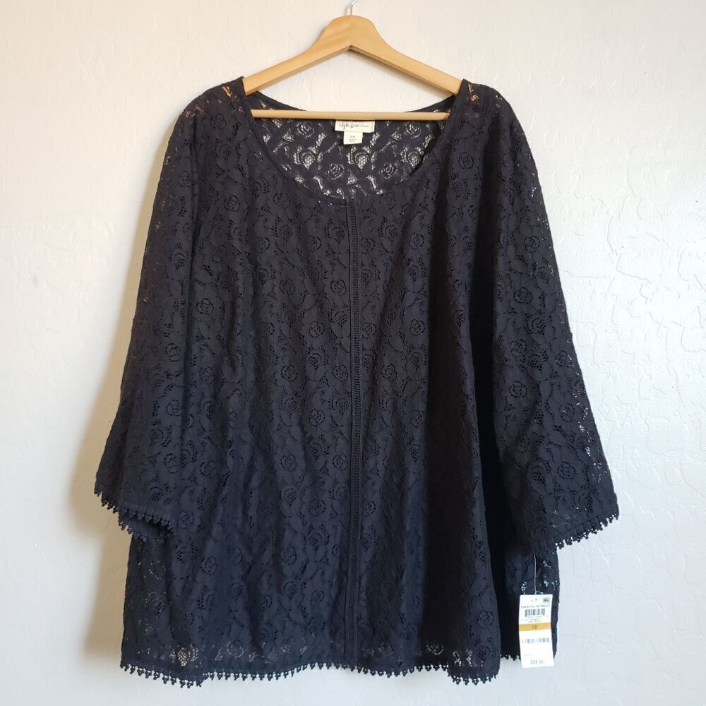 Style & Co Lace Overlay Long Sleeve Top with Cami Black Size Women's 3X Plus NEW